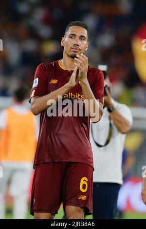 Le défenseur anglais de Roma Chris Smalling a été en ligne pendant le match de football de la série A entre AS Roma et Cremonese. Comme Roma a gagné 1-0 Banque D'Images