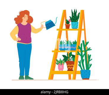 Prenez soin des plantes d'intérieur - poster vectoriel de couleur moderne Illustration de Vecteur