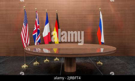 Etats-Unis Royaume-Uni France Allemagne et Russie drapeaux, Etats-Unis Royaume-Uni France Allemagne et Russie négociations, 3D travaux et 3D image Banque D'Images