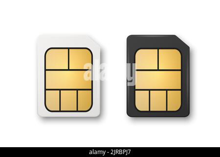 Vector 3D Realistic White and Black Plastic micro SIM Template Set isolé. Modèle de conception de carte micro SIM pour maquette, marquage. Vue de dessus Illustration de Vecteur