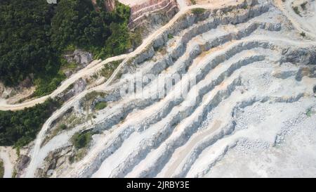 Vue aérienne de la carrière minière en opencast. Banque D'Images