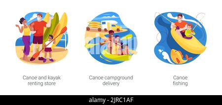 Ensemble d'illustrations vectorielles isolées de Lake Canoe Illustration de Vecteur