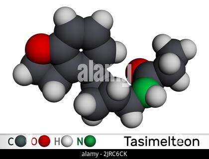Molécule de tasimilteon. C'est le médicament pour le trouble du sommeil. Modèle moléculaire. 3D rendu. Illustration Banque D'Images