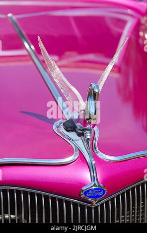 L'ornement de capot de cygne d'une automobile Ford classique. Banque D'Images