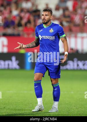 Gérone, Espagne. 22nd août 2022. Portu de Getafe CF pendant le match de la Liga entre Girona FC et Getafe CF au stade municipal de Montilivi à Gérone, en Espagne. Crédit : DAX Images/Alamy Live News Banque D'Images