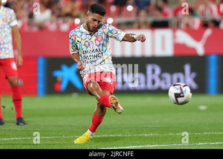 Gérone, Espagne. 22nd août 2022. Yan Couto de Girona FC pendant le match de la Liga entre Girona FC et Getafe CF au stade municipal de Montilivi à Gérone, en Espagne. Crédit : DAX Images/Alamy Live News Banque D'Images