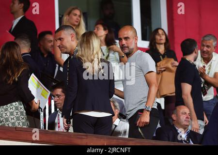 Gérone, Espagne. 22nd août 2022. PEP Guardiola pendant le match de la Liga entre le FC de Gérone et le Getafe CF au stade municipal de Montilivi à Gérone, en Espagne. Crédit : DAX Images/Alamy Live News Banque D'Images