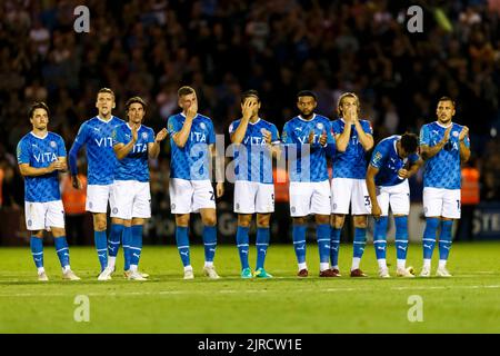 Manchester, Royaume-Uni. 23rd août 2022. Stockport County look debuted après avoir perdu le match de deuxième tour de la Carabao Cup entre Stockport County et Leicester City à Edgeley Park sur 23 août 2022 à Manchester, en Angleterre. (Photo de Daniel Chesterton/phcimages.com) Credit: PHC Images/Alamy Live News Banque D'Images