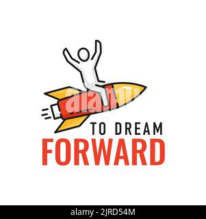 Icône de contour de lancement de démarrage d'entreprise. Succès et réussite d'entreprise, leadership et carrière boosteur, symbole ou icône de vecteur fin de croissance d'entreprise avec homme d'affaires volant sur une fusée Illustration de Vecteur