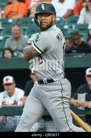 Baltimore, États-Unis. 23rd août 2022. BALTIMORE, MD - AOÛT 23: Chicago White Sox troisième baseman Yoan Moncada (10) à l'assiette lors d'un match de MLB entre les Orioles de Baltimore et le Chicago White Sox, sur 23 août 2022, à Orioles Park à Camden yards, à Baltimore, Maryland. (Photo de Tony Quinn/SipaUSA) crédit: SIPA USA/Alay Live News Banque D'Images