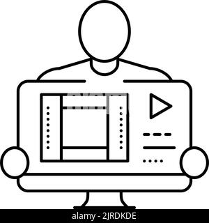 illustration vectorielle de l'icône de la ligne de film de production vidéo de l'éditeur Illustration de Vecteur