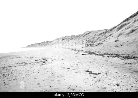 Vue vide sur les dunes de sable le long d'une large plage Banque D'Images