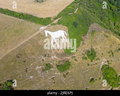 vue aérienne du cheval blanc de litlington, première coupe en 1924 sur les bales sud dans l'est du sussex Banque D'Images