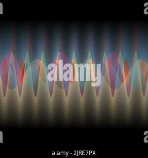 Illustration de plusieurs ondes oscillant ou se chevauchant par de nombreuses petites lignes verticales numériques abstrait décoratif moderne design sur fond noir Banque D'Images