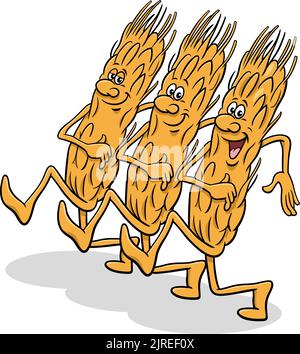 Illustration de dessin animé des oreilles drôles de la nourriture de grain bande dessinée caractère marchant Illustration de Vecteur