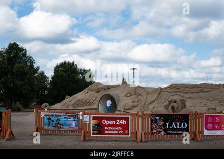 Lappeenranta, Finlande. 21 août 2022. Château de sable de Lappeenranta avec sculptures de sable finlandaises sur le thème de la nature Banque D'Images