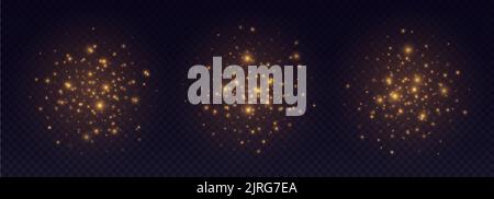Éclat doré, effet de lumière des particules brillantes, étoiles brillantes, poussière cosmique des étoiles. Illustration de Vecteur