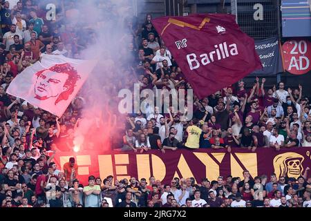 Rome, Italie. 22nd août 2022. Supporters de AS Roma pendant la série Un match entre Roma et Cremonese au Stadio Olimpico, Rome, Italie, le 22 août 2022. Credit: Giuseppe Maffia/Alay Live News Banque D'Images