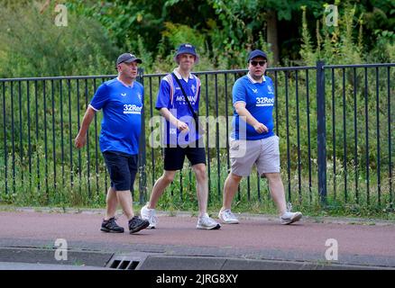 Les fans de Rangers avant le match de qualification de l'UEFA Champions League à Eindhoven. Date de la photo: Mercredi 24 août 2022. Banque D'Images