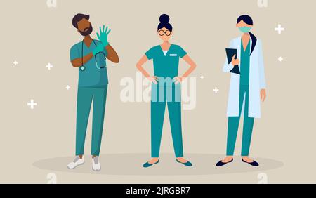 Le médecin et les infirmières sont à l'hôpital et attendent leur travail Illustration de Vecteur