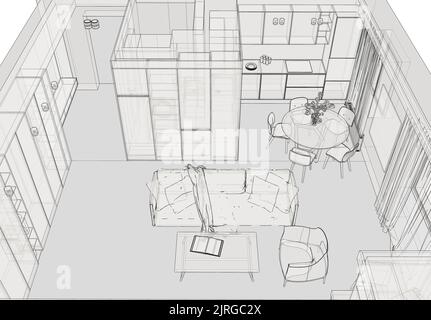 Illustration de l'intérieur. Illustration de l'appartement dans le style Blueprint. Banque D'Images