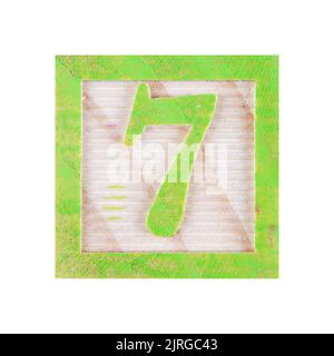 Numéro 7 sept childs bloc de bois sur blanc avec chemin d'écrêtage Banque D'Images