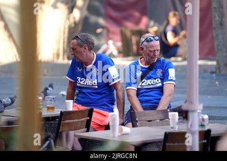 Les fans de Rangers avant le match de qualification de l'UEFA Champions League à Eindhoven. Date de la photo: Mercredi 24 août 2022. Banque D'Images