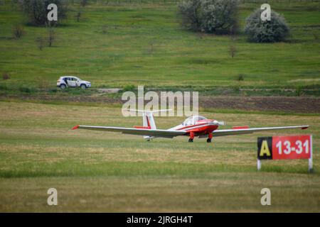 Un avion dans un paysage de verdure au festival aéronautique de Hangariada en Roumanie Banque D'Images