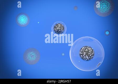 cellules biologiques saines et décédées au microscope. science, recherche, éducation concept biologique. 3d rendu d'illustration Banque D'Images