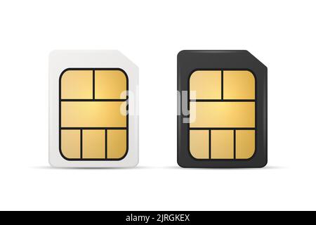 Vector 3D Realistic White and Black Plastic micro SIM Template Set isolé. Modèle de conception de carte micro SIM pour maquette, marquage. Vue avant Illustration de Vecteur
