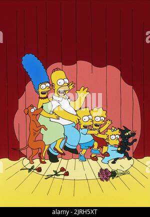 LE PETIT ASSISTANT DU PÈRE NOËL, MARGE, HOMER, BART, LISA, MAGGIE SIMPSON, BOULE DE NEIGE, THE SIMPSONS, 1989 Banque D'Images