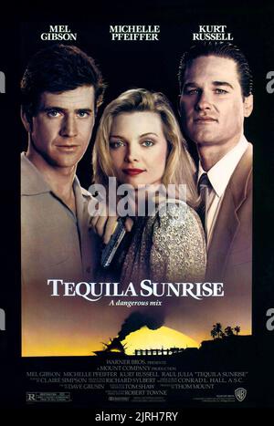 MEL GIBSON, Michelle Pfeiffer, Kurt Russell POSTER, Tequila Sunrise, 1988 Banque D'Images