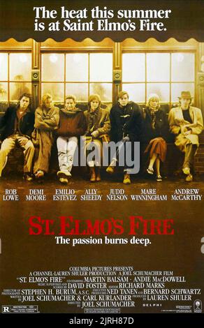 ROB LOWE, DEMI MOORE, Emilio Estevez, ALLY SHEEDY, JUDD NELSON,MARE WINNINGHAM, ANDREW MCCARTHY, ST affiche de film. ELMO'S FIRE, 1985 Banque D'Images