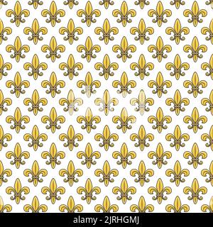 Motif sans couture avec fleur de lis dorée, nénuphar héraldique. Fond vectoriel en blanc. Illustration de Vecteur