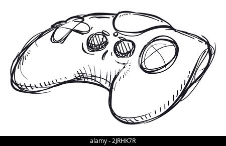 Manette de jeu vidéo dessinée à la main : boutons au centre, clavier D et touche .touchpad. Illustration de Vecteur