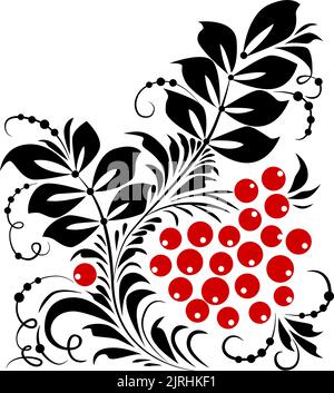 Affiche de style ukrainien basée sur la broderie folklorique ukrainienne en rouge et noir sur fond blanc. Petrykivka. Illustration de Vecteur