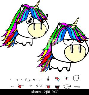 les expressions de dessin animé licorne grompie définissent l'association au format vectoriel Illustration de Vecteur