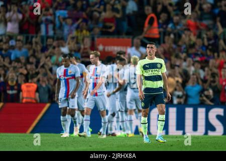 Barcelone, Espagne, 24, août 2022. Espagne-football- match amical pour le bénéfice de la recherche ALS entre le FC Barcelone et Manchester City. (47) Phil Foden. Crédit : JG/Alay Live News Banque D'Images