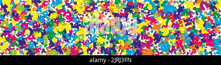 Chute de lettres de langue anglaise. Mots volants lumineux de l'alphabet latin. Concept d'étude des langues étrangères. Bannière de rentrée mémorable sur fond blanc. Illustration de Vecteur