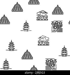 Motif vectoriel Asia Building et Land Scape sans couture Illustration de Vecteur