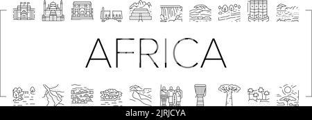 Afrique continent Nation Treasure Icons Set Vector Illustration de Vecteur