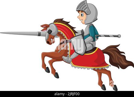 Chevalier de dessin animé à cheval avec lance et bouclier Illustration de Vecteur