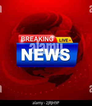 Breaking News template, Collection de titres de programmes TV sur fond rouge foncé. Breaking News texte sur une étiquette et un badge. Style élégant et moderne, v Banque D'Images
