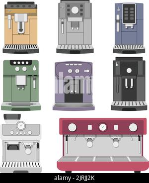 Collection de modèles d'illustrations vectorielles modifiables en couches de machines espresso. Illustration de Vecteur