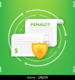 Document de pénalité avec bouclier. Protection des paiements. Illustration du stock vectoriel. Illustration de Vecteur
