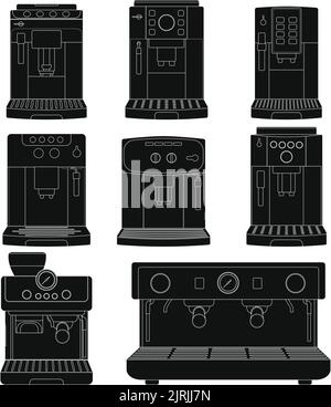 Illustration vectorielle modifiable en couches, collection de machines à espresso. Illustration de Vecteur