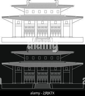 Illustration vectorielle modifiable superposée du profil de construction de style traditionnel asiatique. Illustration de Vecteur