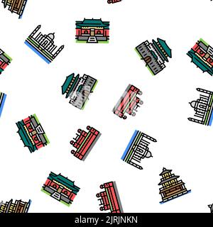 Motif vectoriel Asia Building et Land Scape sans couture Illustration de Vecteur