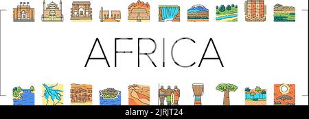 Afrique continent Nation Treasure Icons Set Vector Illustration de Vecteur