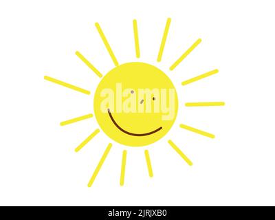 Soleil souriant. Soleil jaune pour enfants avec rayons. Un personnage de dessin animé. Illustration du vecteur plat. Élément de conception pour une impression. Illustration de Vecteur